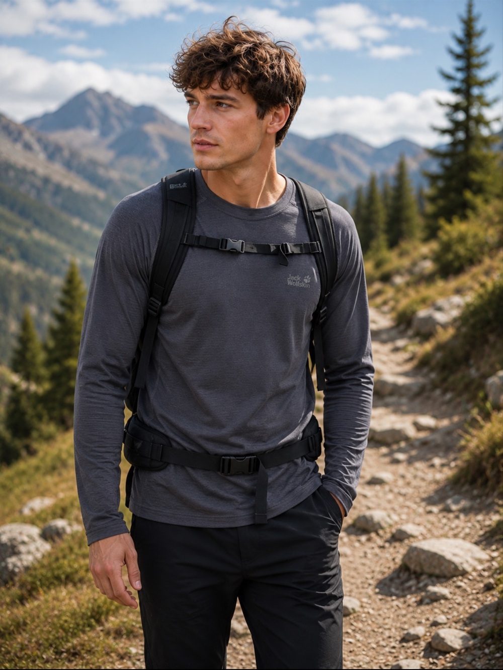 Jack Wolfskin Grey Lightweight Base Layer Shirt Mens Large Hiking Outdoor